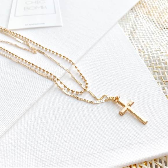 Dainty Layered Cross Necklace - Picture 2 of 6
